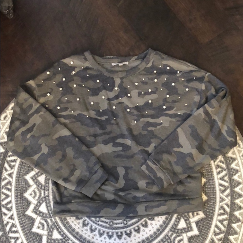 Cropped camo and rhinestone sweatshirt